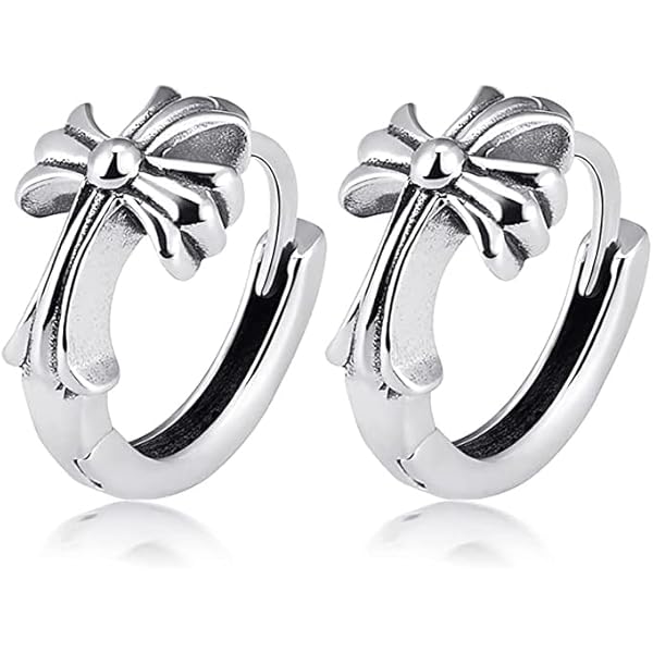 silver925 フープピアス 百合 クロス両耳 mb-earcuff-02006 SV925 エンボス×クロスフープ 2連イヤーカフ